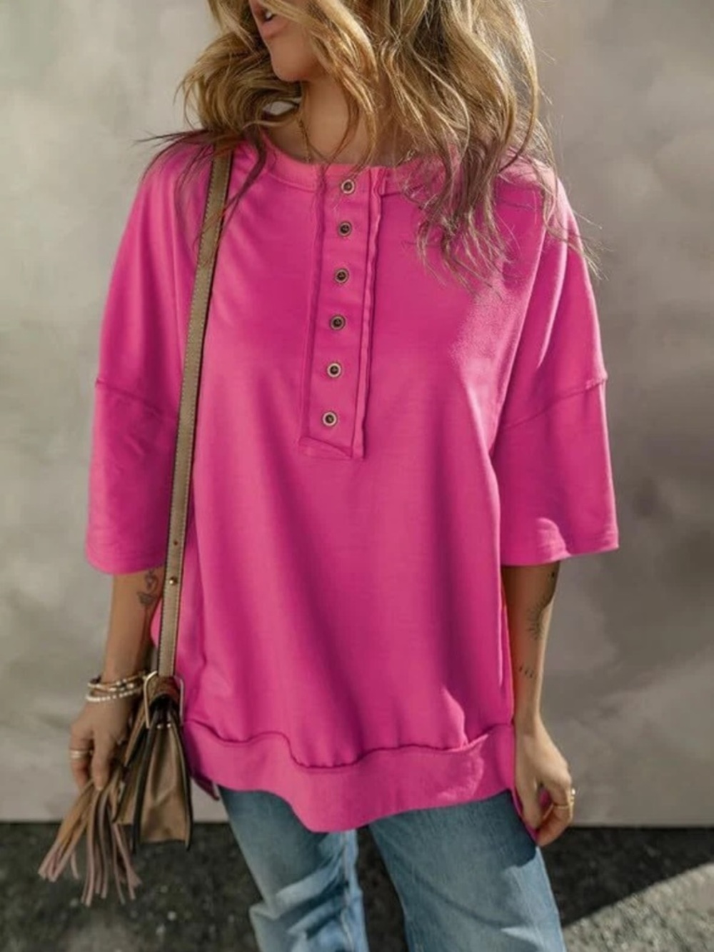 Pink Cotton Henley Top